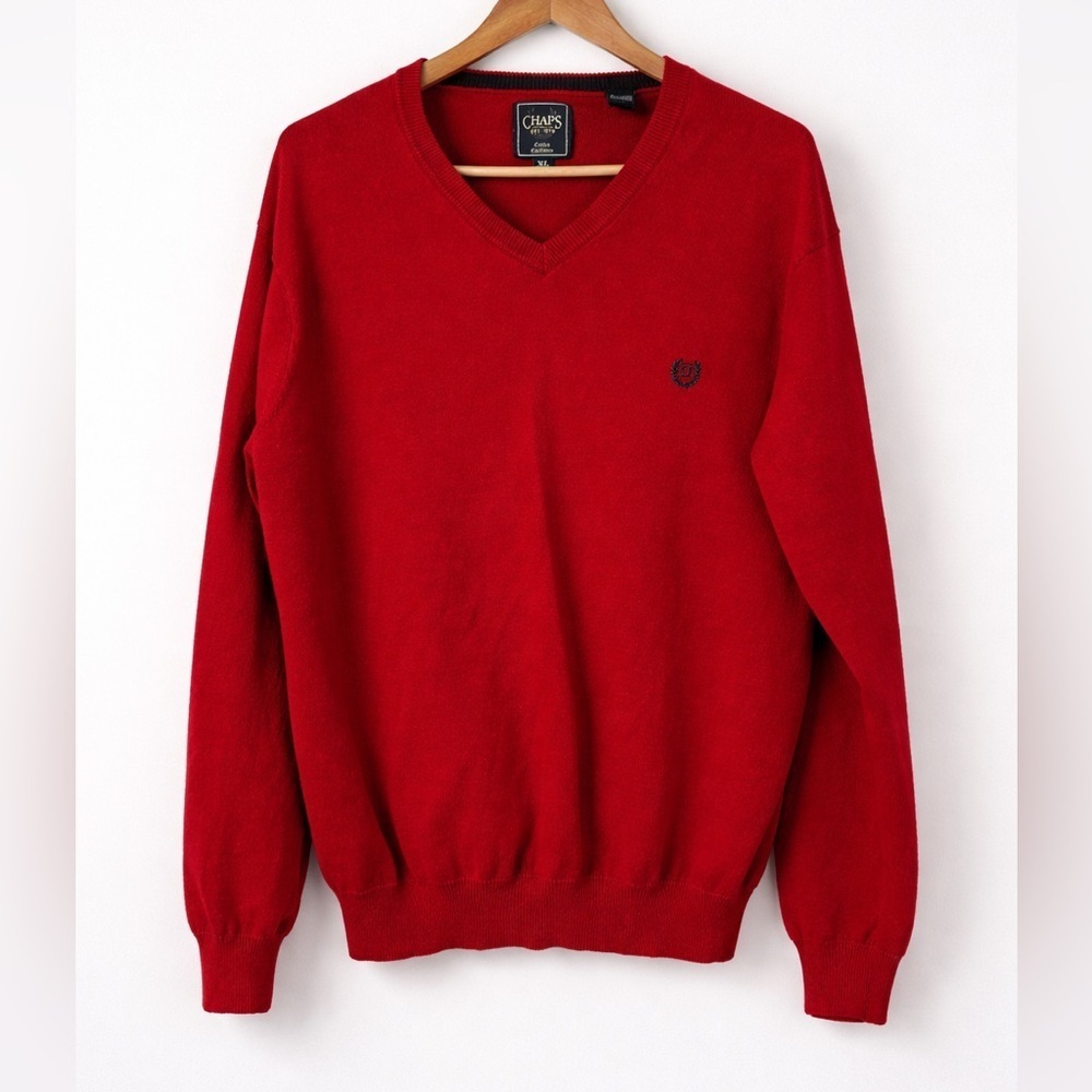 Chaps Cotton Cashmere V Neck Sweater Red Men’s XL Classic